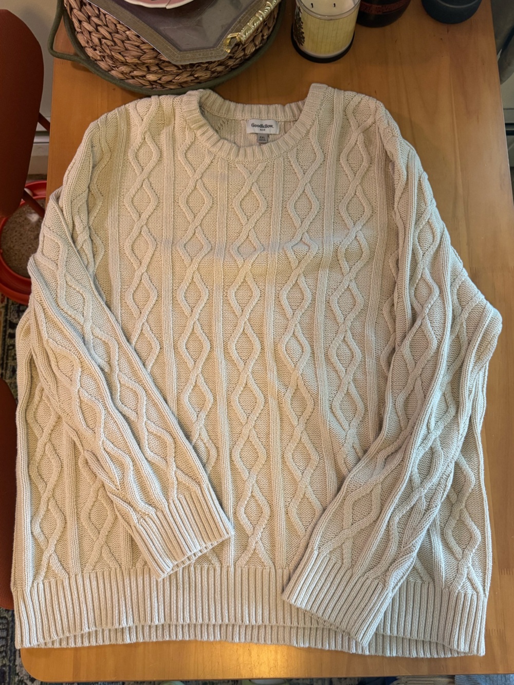 Goodfellow & Co Cream Cable Knit Crewneck Sweater